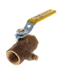 1/2" FNPT Bronze 2-Piece Full Port Gas Shutoff Ball Valve w/ Tee Handle & 1/8" Side Tap