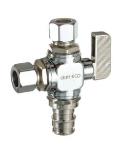 1/2" Expansion PEX x 3/8" OD Comp Straight Dual Outlet Supply Stop Valve, Lead Free (Chrome Plated)